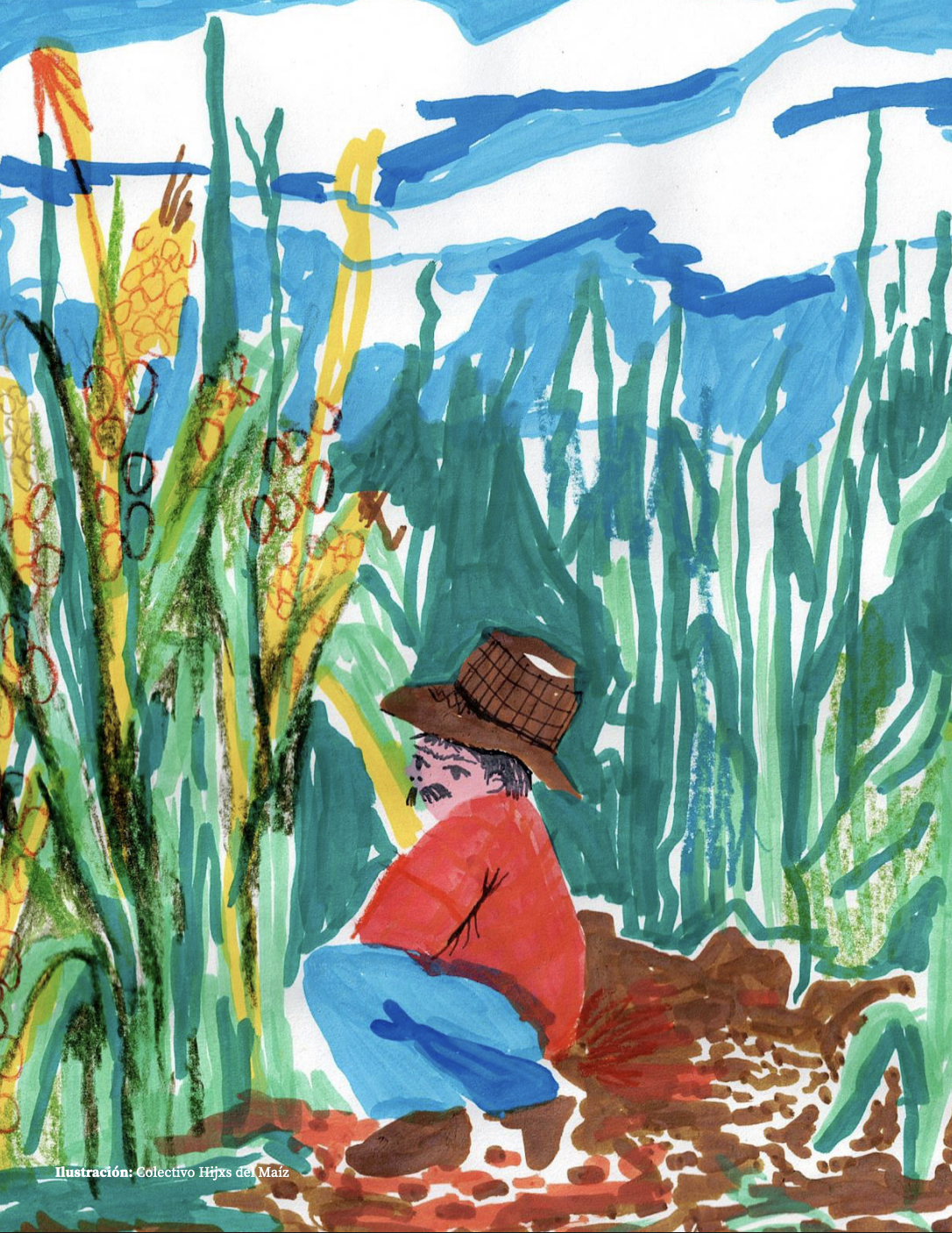 Ilustración de señor en milpa